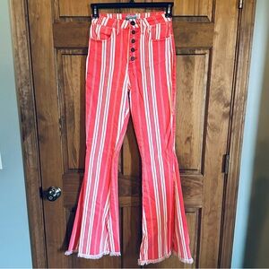 Show Me Your MuMu Coral & White Striped Flare Jeans